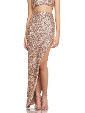 Nookie Smoke Show Gold Sequin Maxi Skirt Size L